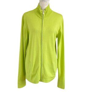 J LINDEBERG WOMEN'S MERINO FINE WOOL BLEND ZIP UP SWEATER IN LIME GREEN - M